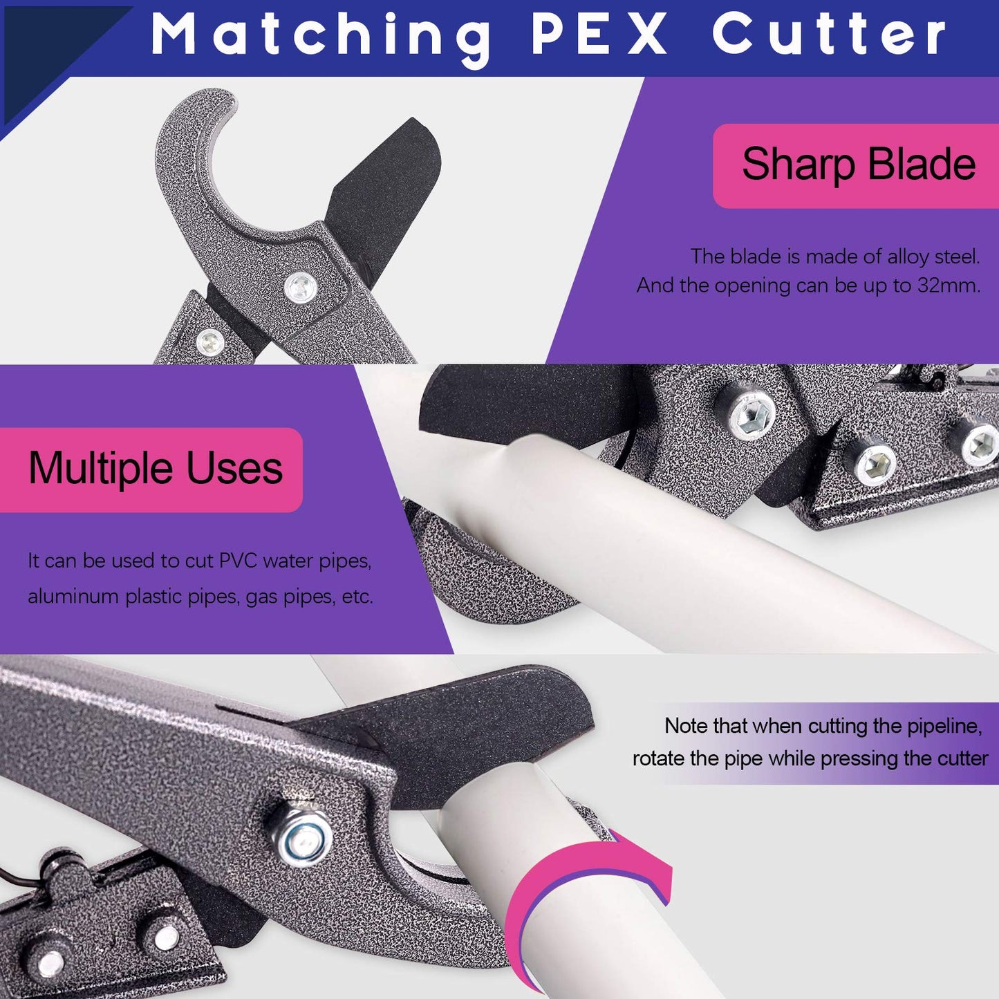 Swpeet 4Pcs PEX Ring Removal Tool Kit, PEX-1210C Crimp Ring Removal Tool and Pex Pipe Cutter with 1 Pairs Cut Resistant Gloves for 1/2-Inch, 3/4-Inch, 1-Inch F1807 Copper Crimp Rings