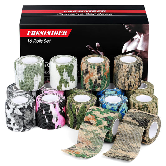 FRESINIDER 16 Rolls Self Adhesive Wrap Athletic Tape Gauze, Breathable Elastic Cohesive Bandage for Sports Injury & Pet (16 Pcs 2"x 5 Yards) (Camo)