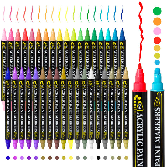 36 Colors Dual Tip Acrylic Paint Markers, Acrylic Paint Pens Paint Markers For Rock Painting Wood Canvas Plastic Metal And Stone, Acrylic Dot Markers For DIY Crafts Making Art Supplies