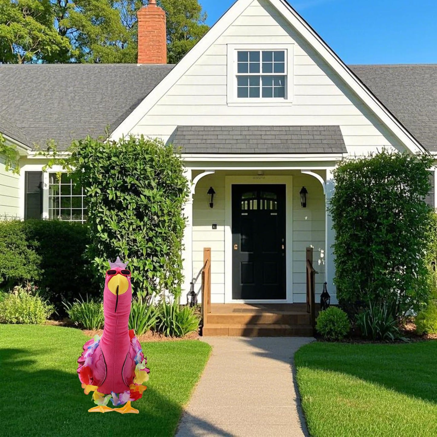 Lyreh Porch Goose Flamingo Outfit, SummerCostume with Wreath & Lawn Statue Clothes for Outdoor Patio Yard Garden Decoration