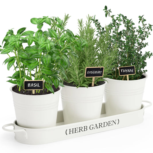 PERFNIQUE Indoor/Outdoor Herb Garden Planter, Farmhouse Plant Pots, Windowsill Garden With Tray, Window Pots for Indoor Plants (Off White)