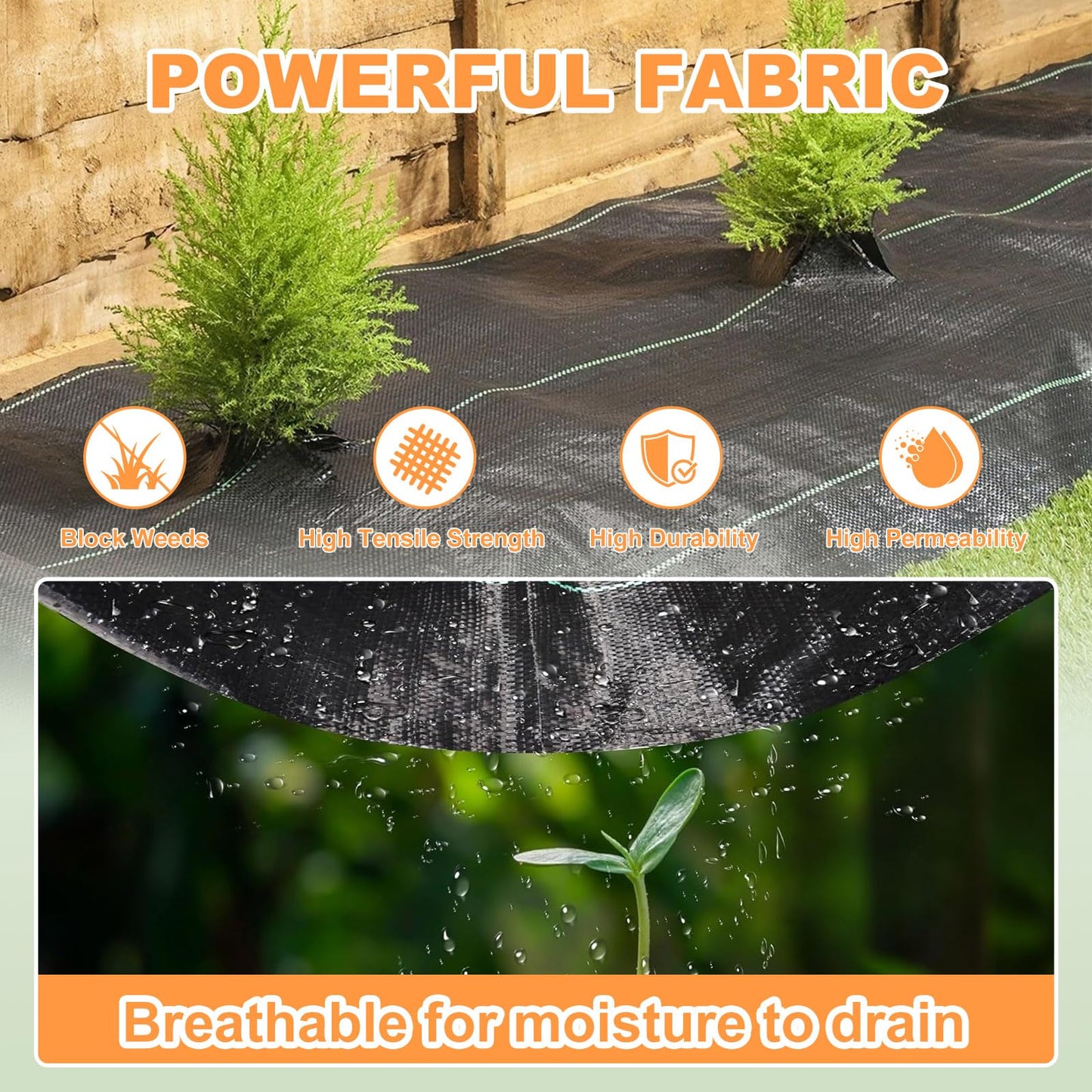 4x50Ft Weed Barrier Landscape Fabric Heavy Duty Ground Cover Fabric Block, 3.2oz Gardening Fabric Mat Garden Cloth Felt for Flower Bed, Patio, Orchard, Playground