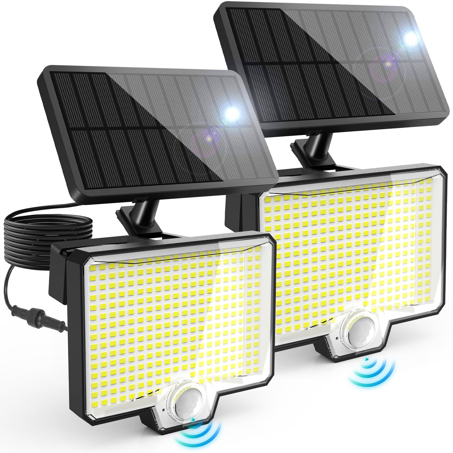 AUDERWIN 294 LED Solar Motion Sensor Outdoor Lights, Solar Flood Lights 2600LM, IP67 Waterproof Outside Solar Powered Security Lights for Porch Patio Yard Garage Fence Garden, 2 Pack Black