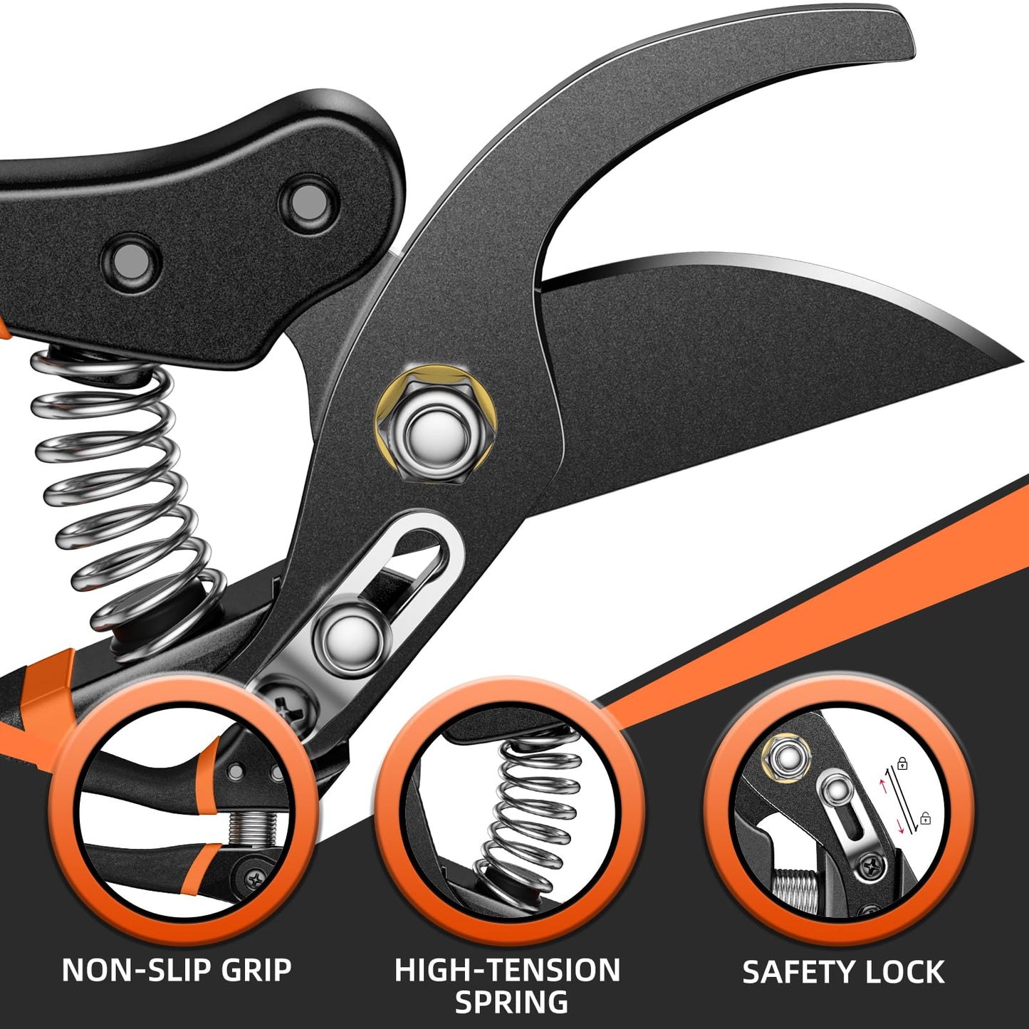 DECERK® 8.5" Professional Pruning Shears - Cuts 4X Easier with Ultra Sharp Japanese Steel Titanium Blade, Arthritis Friendly Garden Secateurs & Plant Clippers, Effortlessly Prunes 3/4" Branches