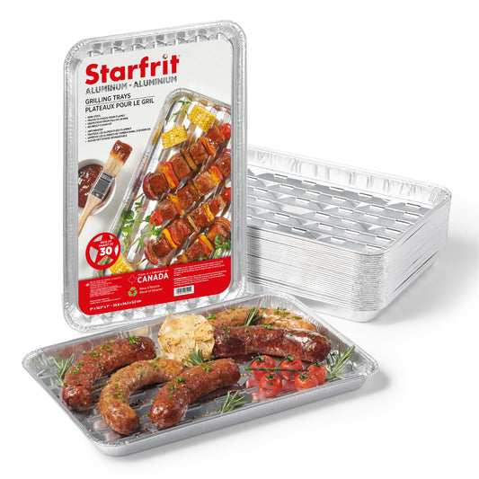 Starfrit 30-Pack Aluminum Grilling Trays – 13.5” x 9” (34 cm x 23 cm) – Perfect for BBQ – Recyclable - Disposable