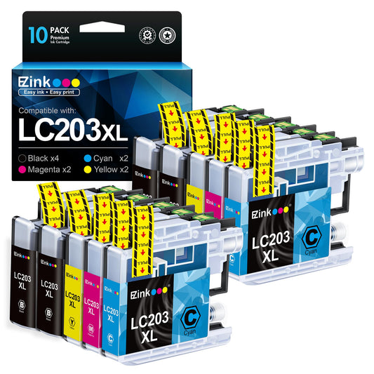 E-Z Ink(TM) Compatible Ink Cartridge Replacement for Brother LC203XL LC203 XL to use with MFC-J480DW MFC-J880DW MFC-J4420DW MFC-J680DW MFC-J885DW (4 Black, 2 Cyan, 2 Magenta, 2 Yellow, 10 Pack)