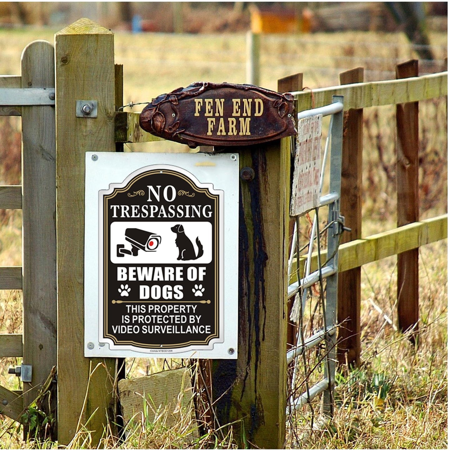 Clotide 2 Pack Beware of Dogs Sign, 12" x 8" Rust Free Aluminum Metal No Trespassing Private Property Sign, UV Protected and Weatherproof, Durable Ink, Easy to Install, Indoor/Outdoors Use (Black)