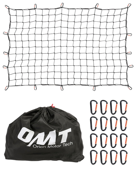 Orion Motor Tech 4x6 ft Heavy Duty Cargo Net for Pickups SUVs Vans Semis | 8x12ft Max Bungee Cord Net for Truck Bed Roof Rack Trailer More with Handmade Knotting, 16 Carabiners, (4 x 6 ft., Black)