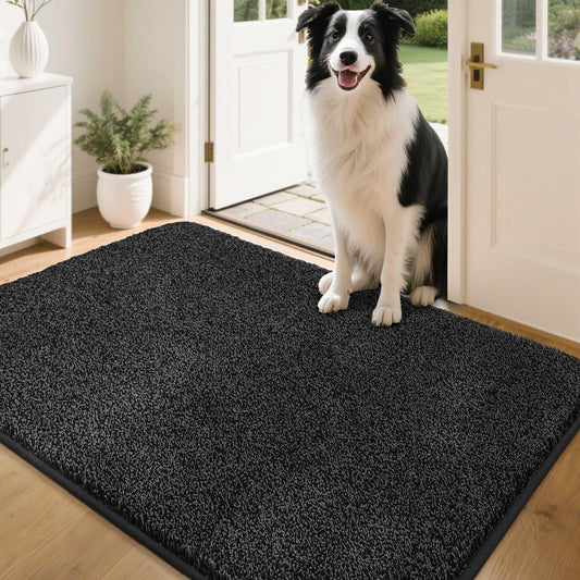 COSY HOMEER 32"x48" Dirt Trapper Doormat Indoor, Non-Slip Absorbent Door Mat, Low-Profile Rug Heavy Duty Floor Mats, Washable 100% Polyester Entryway Welcome Mats, Black