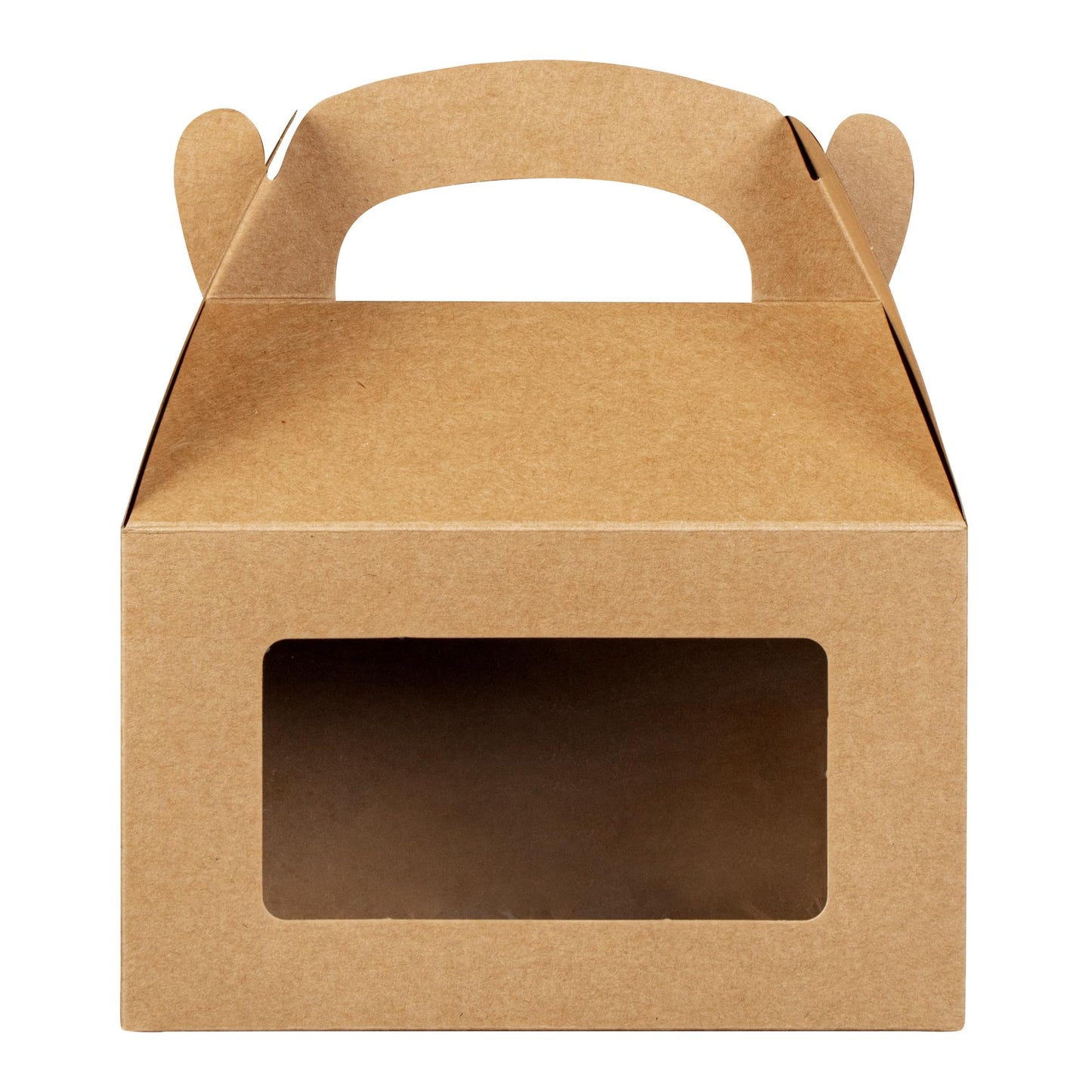 Restaurantware Gable Gift Boxes Pack of 25 Greaseproof Paper Treat Boxes 6 x 3.5 x 3.5 Inches With Window, Disposable Design Kraft Containers for Weddings or Birthdays