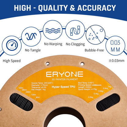 ERYONE TPU Filament 1.75mm for 3D Printer +/-0.03mm, 95A, 1kg/Spool, Hyper Speed TPU 1.75 +/- 0.03mm, Rapid 3D Printing Filament 30-300mm/s, Black