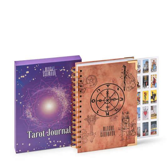 Witchy Cauldron Tarot Journal with Stickers — Daily Tarot Planner for Beginners — Spiral Bound Tarot Workbook with Moon Phases, Astrology & Card Meanings — 206 Pages, Thick Bleed-Proof Paper