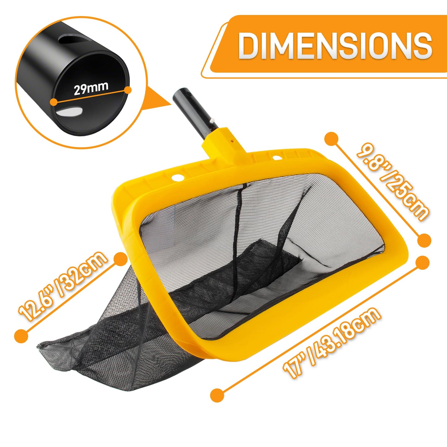 Pool Skimmer Net – Larger Capacity Yellow Pool Leaf Net for Swimming Pool Cleaning,Easily Removes Leaves, Debris from Pools, Hot Tubs, Ponds and Fountains (No Pole Included)