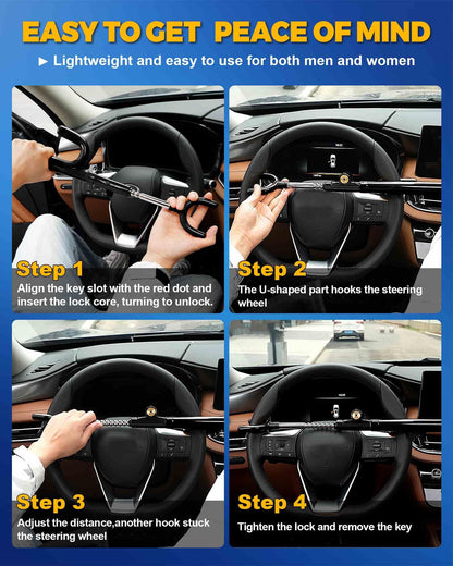 Tevlaphee Steering Wheel Lock Anti-Theft Device Security Car Lock Anti Theft Visible Car Steering Wheel Lock Antitheft Locking Devices Adjustable Car Wheel Lock with 3 Keys (Black)