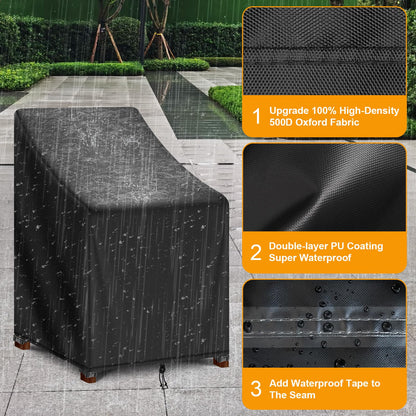 Kipiea 500D Patio Chair Covers Waterproof Winter - Heavy Duty Lawn Outdoor Furniture Chair Covers with Anti UV and No Tears, No Fading (28" W x 36" D x 47" H)