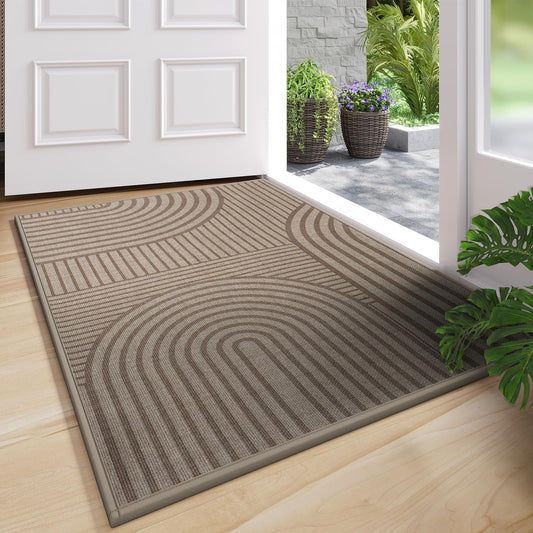 Front Door Mat 17''x30'', Absorbent Dirt Resist Washable Non Slip Low-Profile Indoor Doormat, Welcome Entryway Door Mats,Brown