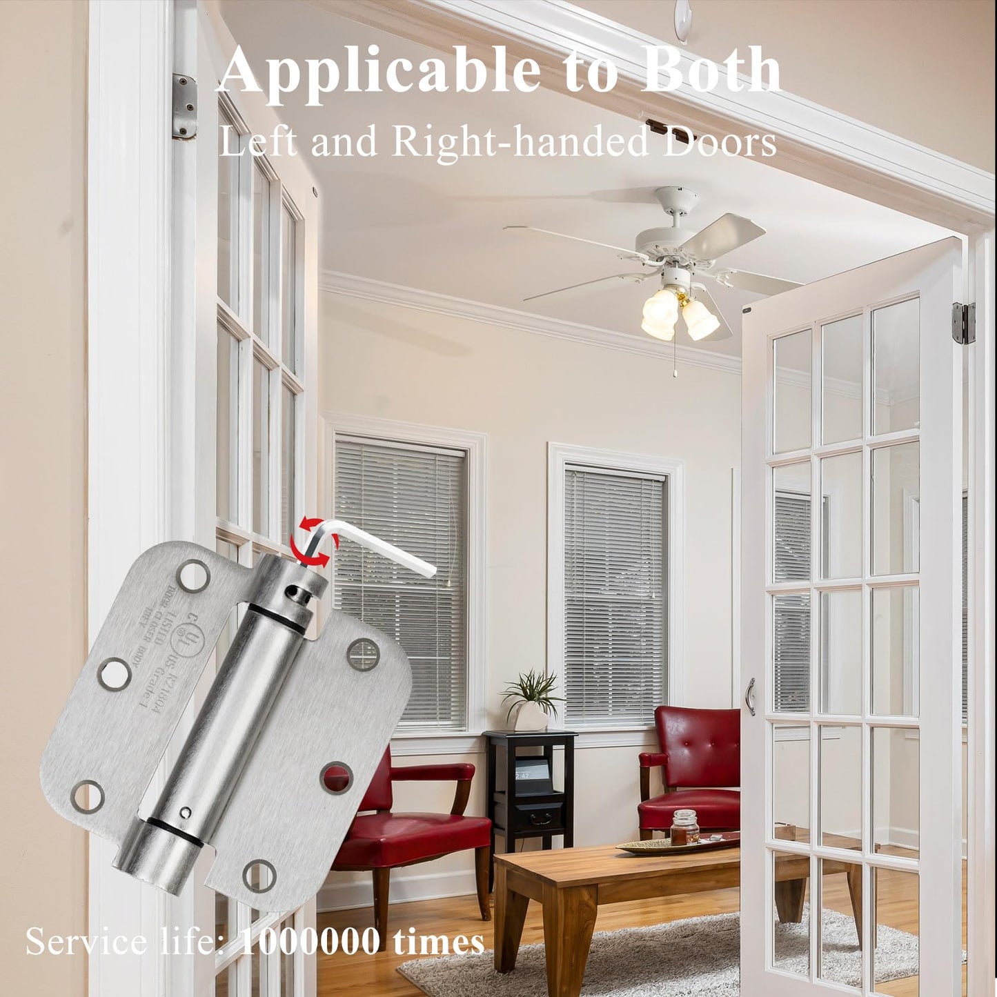 Sophia 2 Pack Self-Closing Door Hinge 3.5 Inch Rounded 5/8 Radius, Spring Hinges Adjustable Tension, Automatic Door Closer Hinge for Interior Exterior Residential Standard Indoor Doors, Satin Nickel