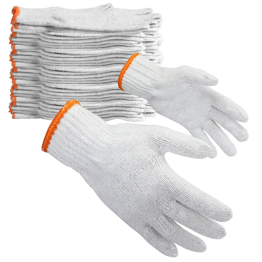 FMP Brands 12 Pairs Knitted White Cotton Gloves, Safety Work Gloves for Men Women, Bulk Cloth Gloves, Elastic Glove Liners, BBQ Protection for Construction Industrial Warehouse Gardening