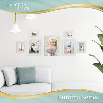 Langdon House 5x7 (13x18 cm) Real Wood Picture Frames (Weathered White - Gold Accents, 2 Pack), French Country Style Wooden Photo Frame 5 x 7, Lumina Collection