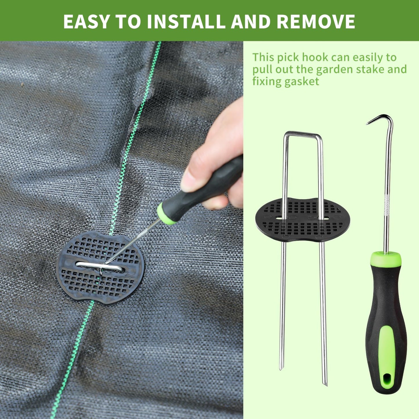 161 Packs 6 Inch Landscape Staples Kit, Heavy Duty Anti-Rust Steel U Shaped Galvanized Garden Stakes, 80 Garden Staples, 80 Fixing Gasket and 1 Pick Hook for Tent, Lawn, Netting, Water Tube