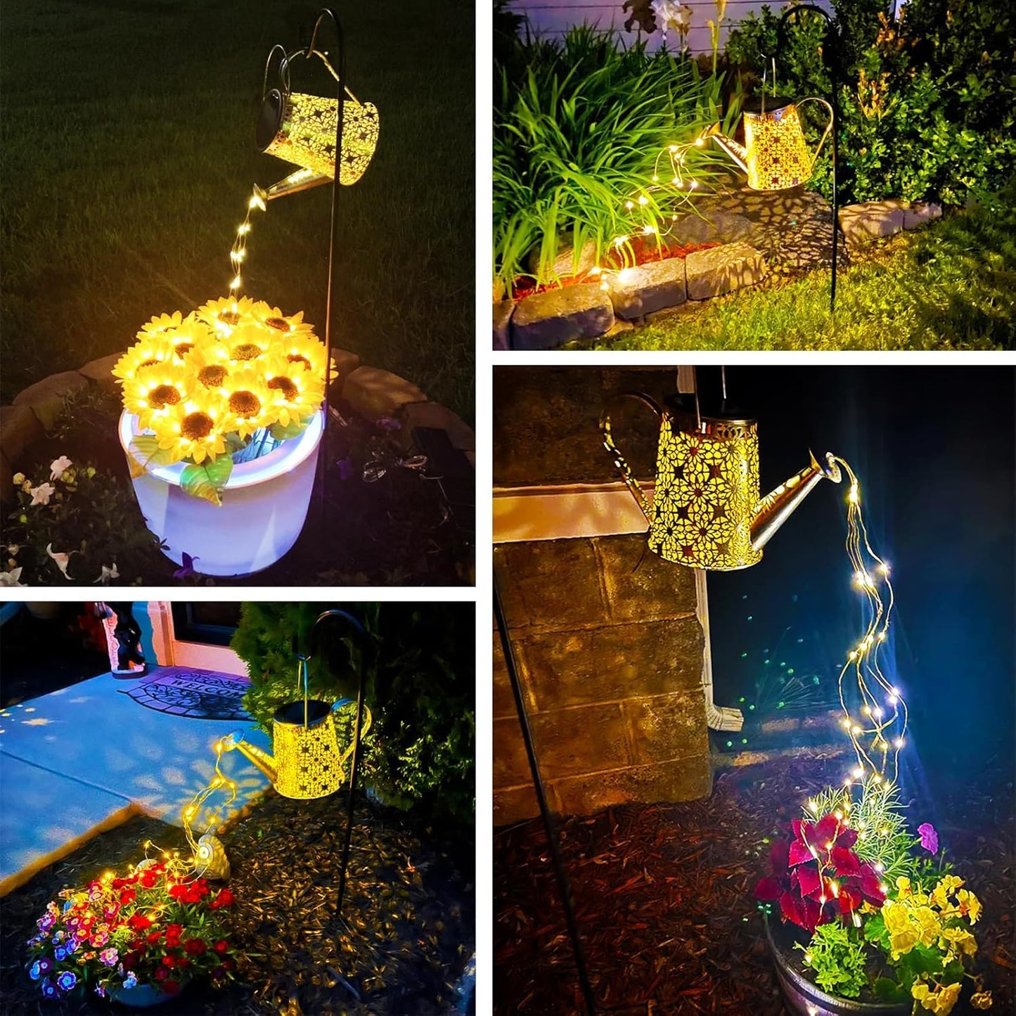 Vcdsoy Solar Watering can with Lights - Gifts for Mom Women Grandma, Solar Lights Outdoor Decorative Waterproof, Waterfall Fairy Lights Yard Decor for Table Patio Yard Pathway Walkway Party