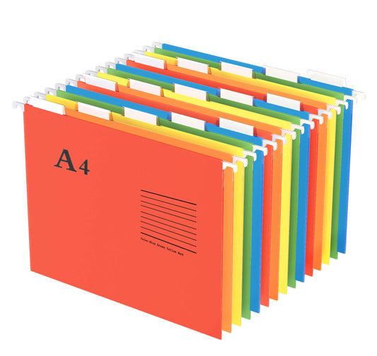 Oterri Hanging File Folders, A4 Size with 5 Elegant Colors to Choose, 1/5-Cut Adjustable Tab, 15pcs Per Box
