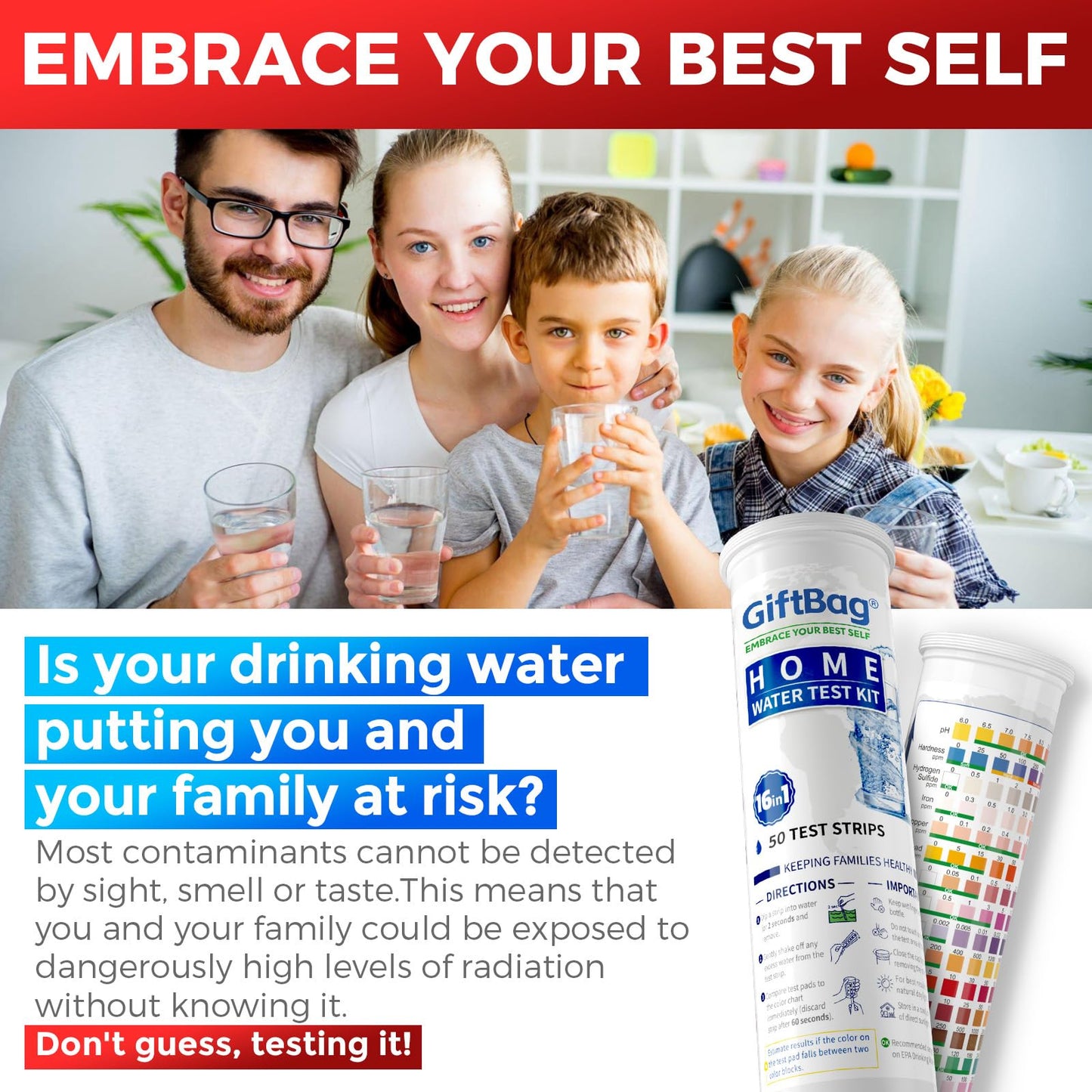 17 in 1 Complete Drinking Water Testing Kit - 50 Strips + 2 Bacteria Tests - Tap and Well Water Test Kit, Easy to Test and Read for Hardness, Lead, Iron, Fluoride, pH, Copper, Bacteria and More