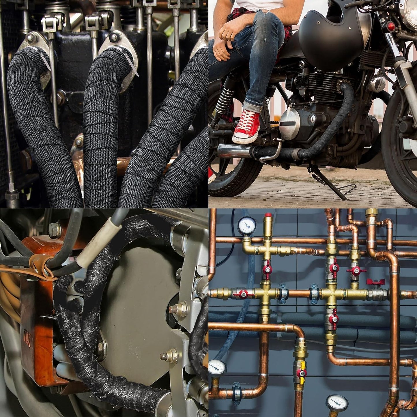 Exhaust Heat Wrap, Foneso 2"x 50' Black Exhaust Header Wrap Tape Insulation Wraps, Fiberglass Heat Shield Tape with 12pcs Self-locking Stainless Steel Zip Ties for Cars Motorcycles Truck