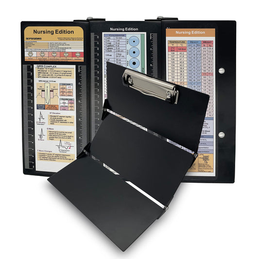 Nursing Clipboard Foldable Clipboard Medical: Edition Cheat Sheets Aluminum 3 Layers Foldable Clipboards Nursing Pocket Size Black