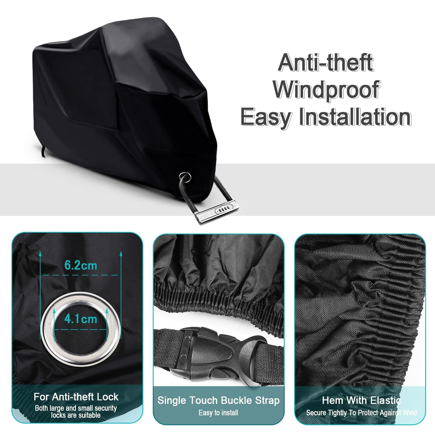 LIHAO Motorcycle Cover Waterproof Outdoor Motorbike Protection Cover Fits up to 96.5 inches Motorbike Cover with Storage Bag All Season Protection (XL)