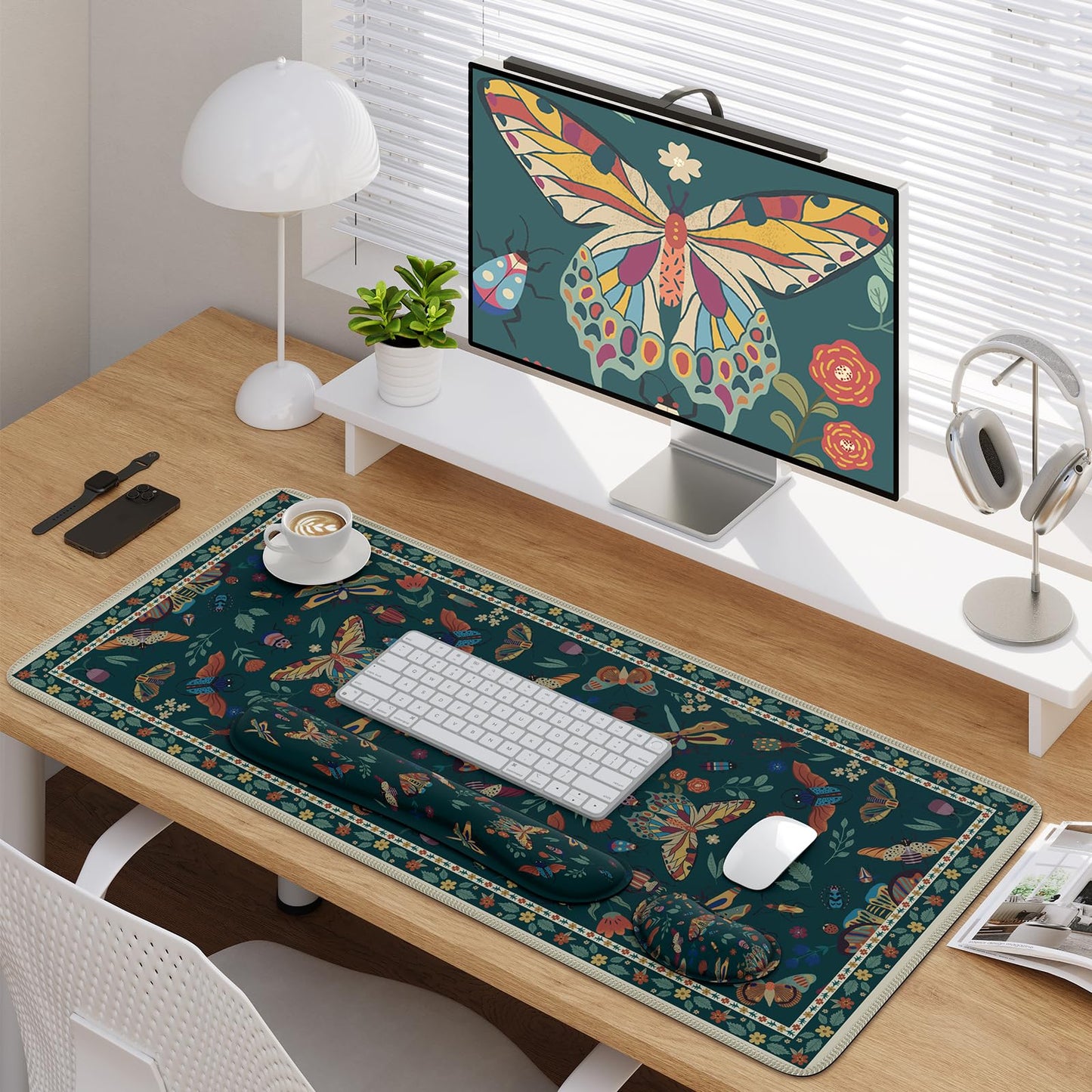 iCasso Desk Mat, 4in1 Large Mouse Pad with Wrist Rest,Green Desk Matt for Desktop,Cute Desk Pad Mat, Anti-Slip XXL Ergonomic Mousepad with Wrist Support for Keyboard and Mouse