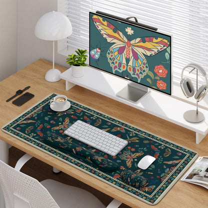 iCasso Desk Mat, 4in1 Large Mouse Pad with Wrist Rest,Green Desk Matt for Desktop,Cute Desk Pad Mat, Anti-Slip XXL Ergonomic Mousepad with Wrist Support for Keyboard and Mouse