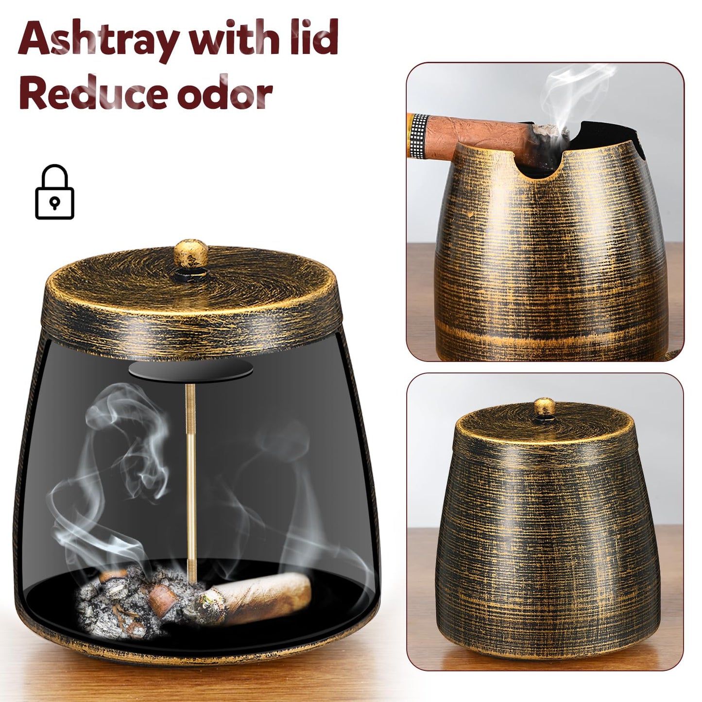 Cigar Ashtray with Lid for Outdoors Outside Patio Home Retro Decor,Large Holder Ashtray Windproof,Cigar Accessories Gifts for Men Dad Husband Boyfriend (X-Large)