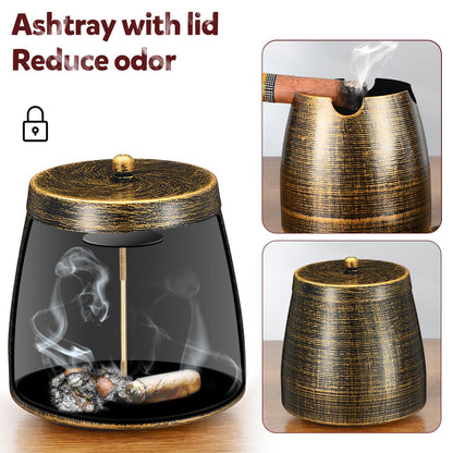 Cigar Ashtray with Lid for Outdoors Outside Patio Home Retro Decor,Large Holder Ashtray Windproof,Cigar Accessories Gifts for Men Dad Husband Boyfriend (X-Large)