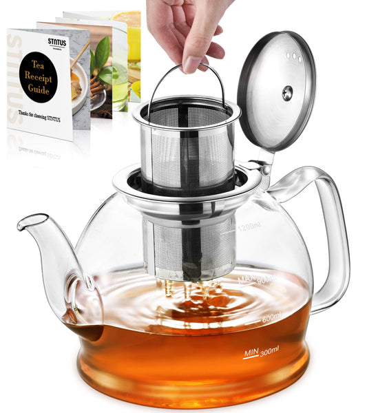 STNTUS Glass Teapot, 40oz/1200ml Tea Pots with Infuser for Loose Leaf, Borosilicate Glass & Removable Stainless Steel Strainer Tea Pot for 4-6 Cups Maker, Mothers Day Gifts