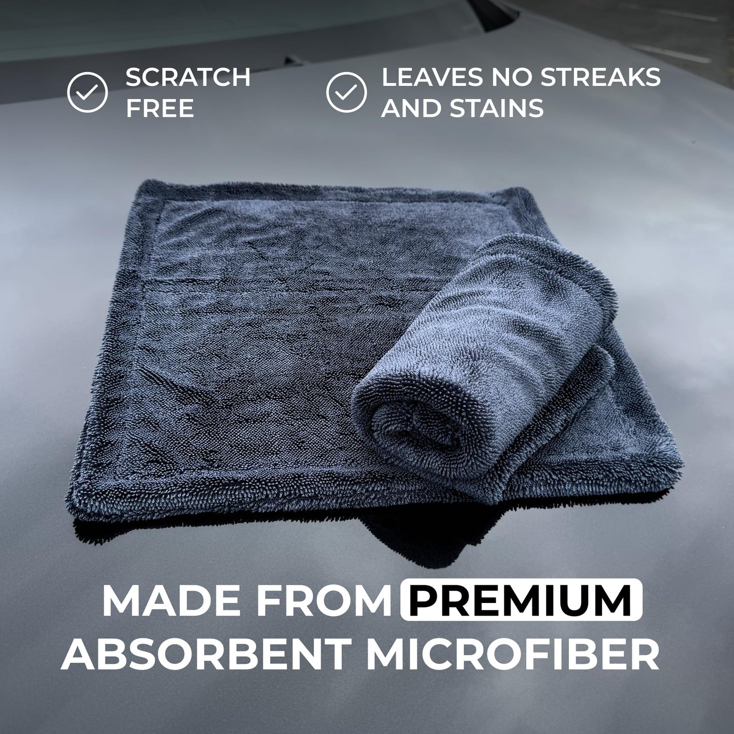 Microfiber Car Drying Towel 1300 GSM Double Twist Pile - Super Absorbent Auto Wash Towel for Cars Trucks SUV - Detailing Cleaning Cloth 16x16 2-Pack