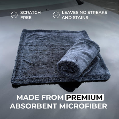 Microfiber Car Drying Towel 1300 GSM Double Twist Pile - Super Absorbent Auto Wash Towel for Cars Trucks SUV - Detailing Cleaning Cloth 16x16 2-Pack