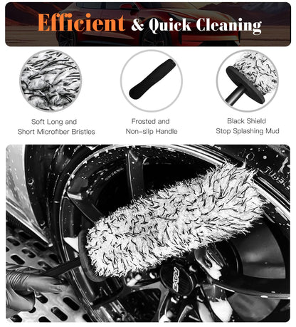 YeewayVeh Car Wheel Brush Kit, 4PCS Microfiber Wheel Cleaner Brush, Soft & Scratch-Free Detailing Brush and Tire Brush, Professional Wheel Cleaning Kit for Car Rim Fenders Engine Exhaust Tips, Orange