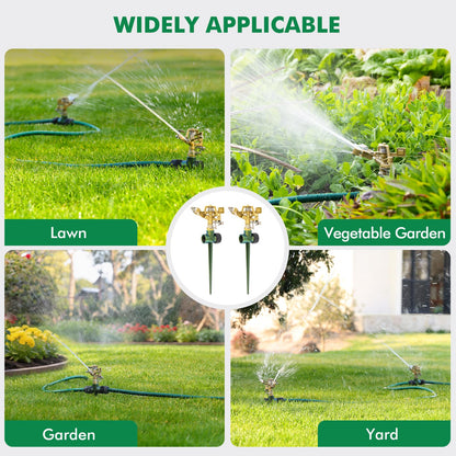 RESTMO Heavy Duty All-Metal Impact Sprinkler, Zinc Alloy Lawn Sprinkler Head on Sturdy Spike Base, 360° Adjustable Coverage Nozzle for Large Area Irrigation