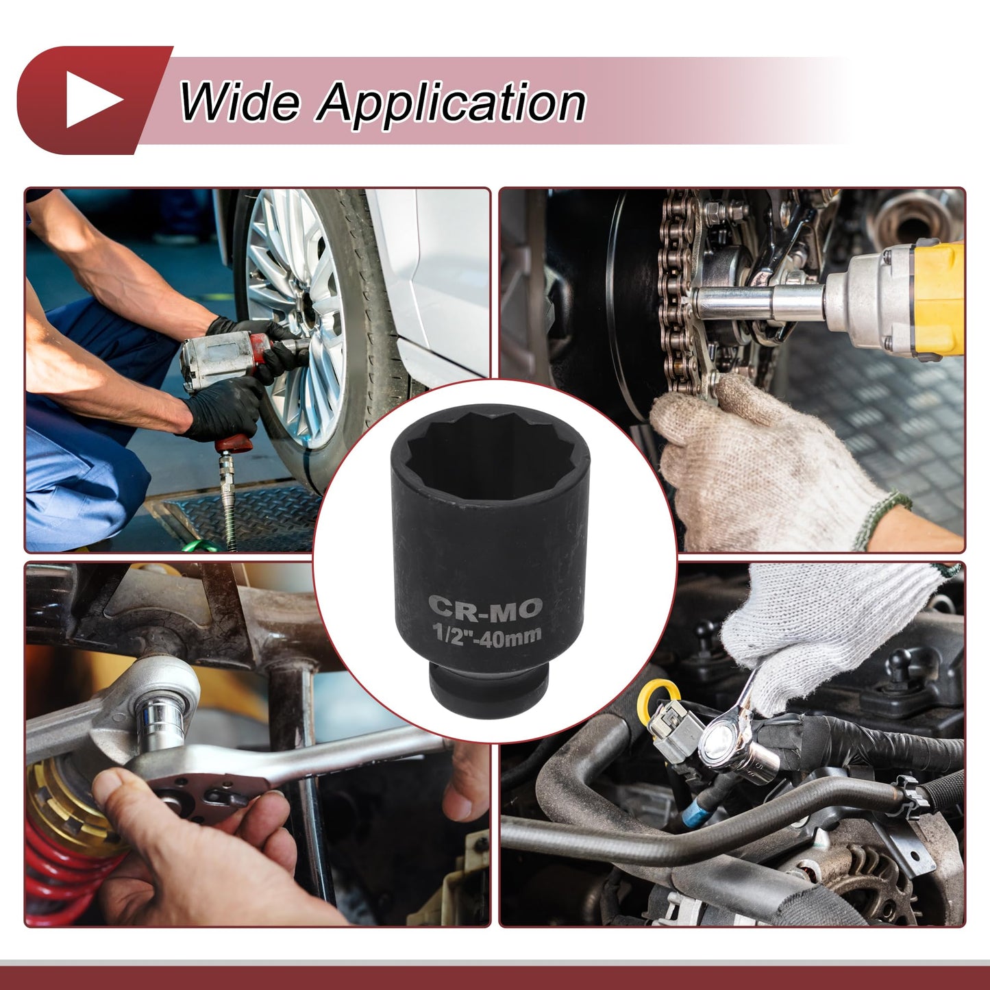 HEROFFIX 1 Pcs Impact Socket Durable Hardware Tool 78mm Black High Carbon Steel 12 Point 40mm for Car Motorcycle Dirtbike Repair 1/2 Inch Drive