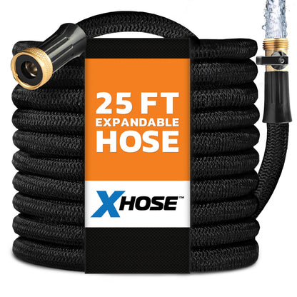 X-Hose Pro Expandable Garden Hose 25Ft, Heavy Duty Lightweight Retractable Water Hose, Flexible Hose, Weatherproof, Crush Resistant Solid Brass Fittings, Kink Free Expandable Hose as Seen on TV