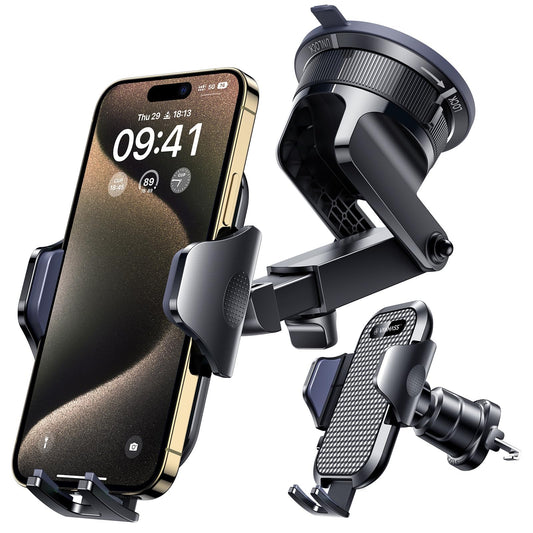 [2026 True Military-Grade] Car Phone Holder VANMASS [Upgraded Strongest Suction & Clip] Cell Phone Mount for Dashboard Windshield Vent Desk, Truck Cradle Stand for iPhone 17 Pro Max 16 15 14 Android