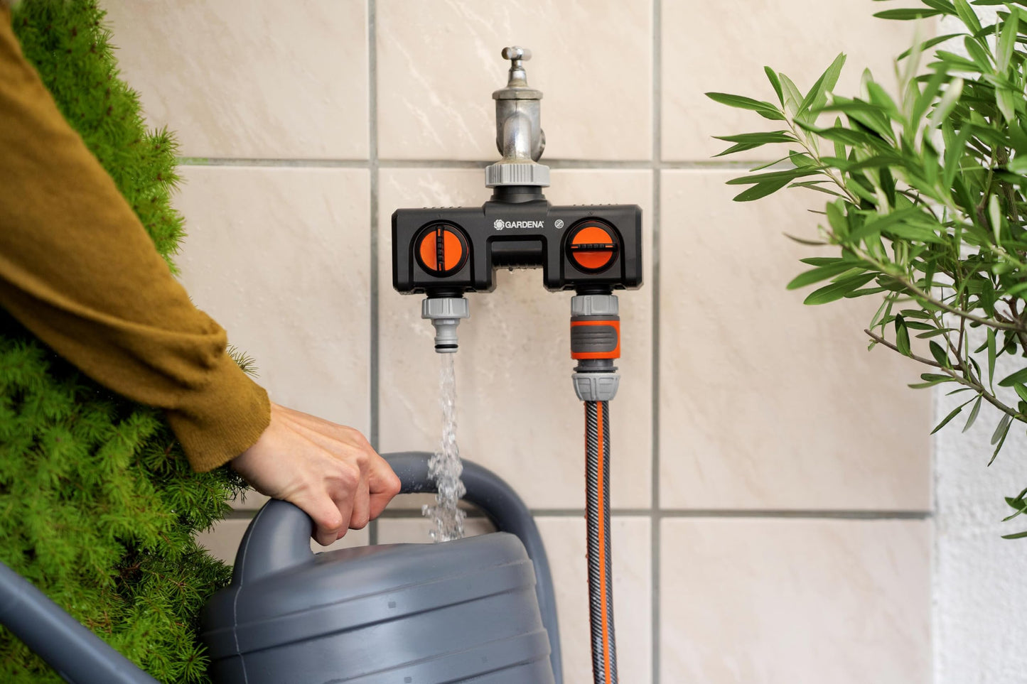 Gardena 8193 Two-Way Garden Hose Splitter with Flow Control Valves, Connect 2 Hoses to 1 Tap, Made in Germany