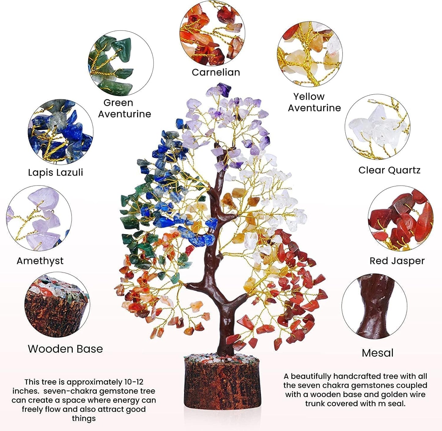 Yatskia 7 Chakra Tree - Crystal Tree of Life - Crystals and Healing Stones - Gifts for Women - Home Decor - Healing Crystals Room Decor - Housewarming Gifts - Spiritual Gift