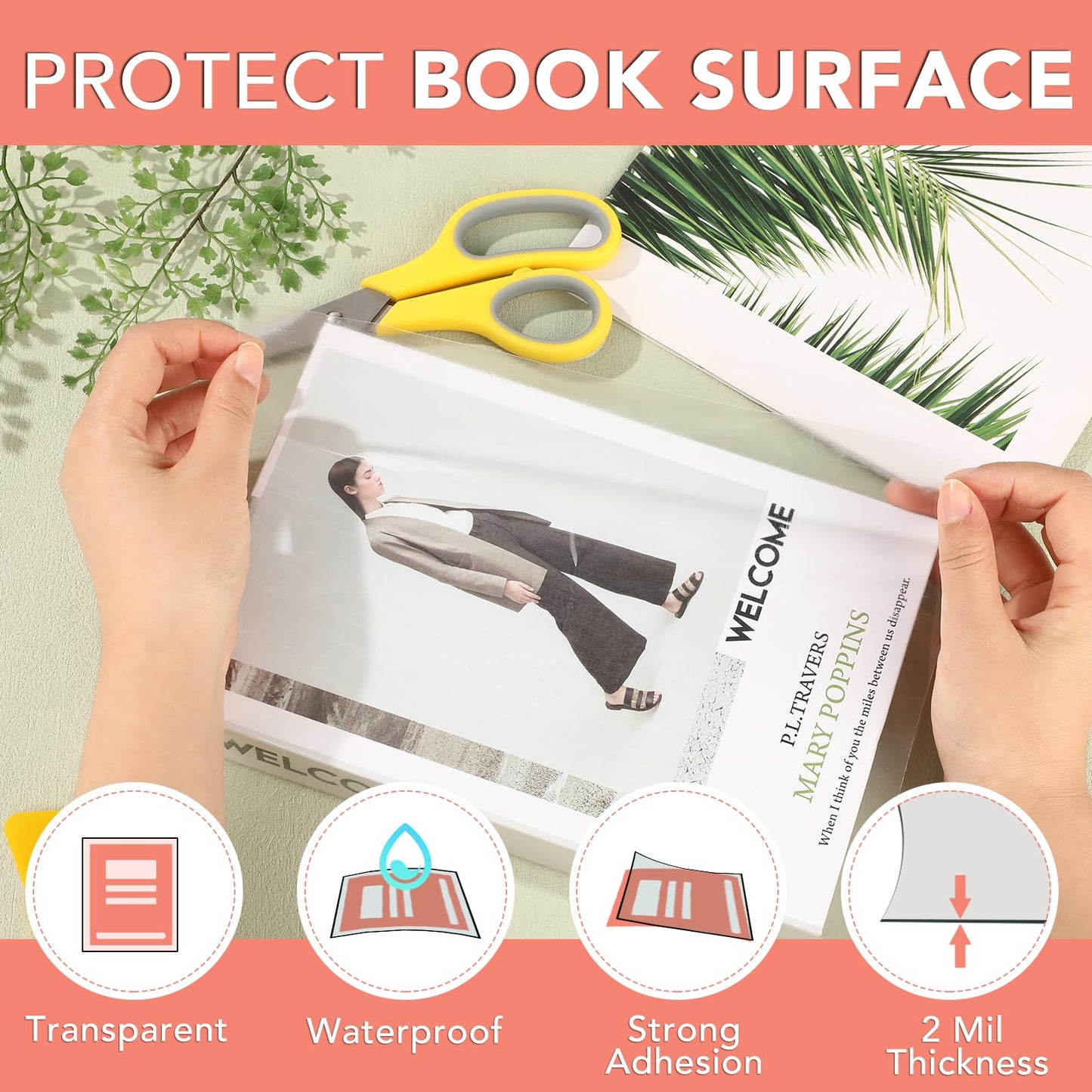 ZENOWICK Clear Contact Paper 4 Rolls , Plastic Book Covers 13.5 in x 5 ft , Contact Paper Peel and Stick , Clear Adhesive Protective Liner for Cupboards & Protective Covering
