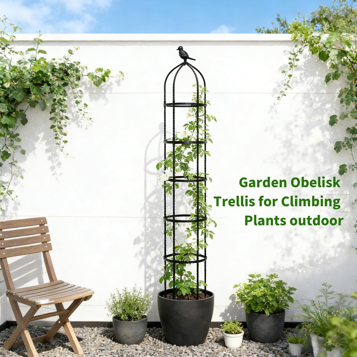 1Pack 6.7FT Garden Trellis for Climbing Plants Outdoor&Indoor, Rustproof Metal Plant Trellis, Obelisk Trellis for Vegetable, Flower, Tomato, Cucumber, Clematis, Rose, Raspberry