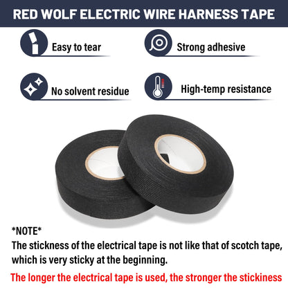 RED WOLF 3/4 Inch x 50 FT Wiring Harness Tape High Temp Wire Cable Loom Self-Adhesive Fabric Tape for Electrical Automotive Engine Harness Wrap Protection Noise Damping Cables Fixed 5 Rolls