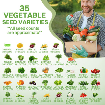 PZ 35+2 Packs Vegetable & Herb Seeds, Heirloom Seeds Packets + 37 Tags Over 6000 +Seeds 100% Non-GMO. Sachets de graines potagères (35+2)