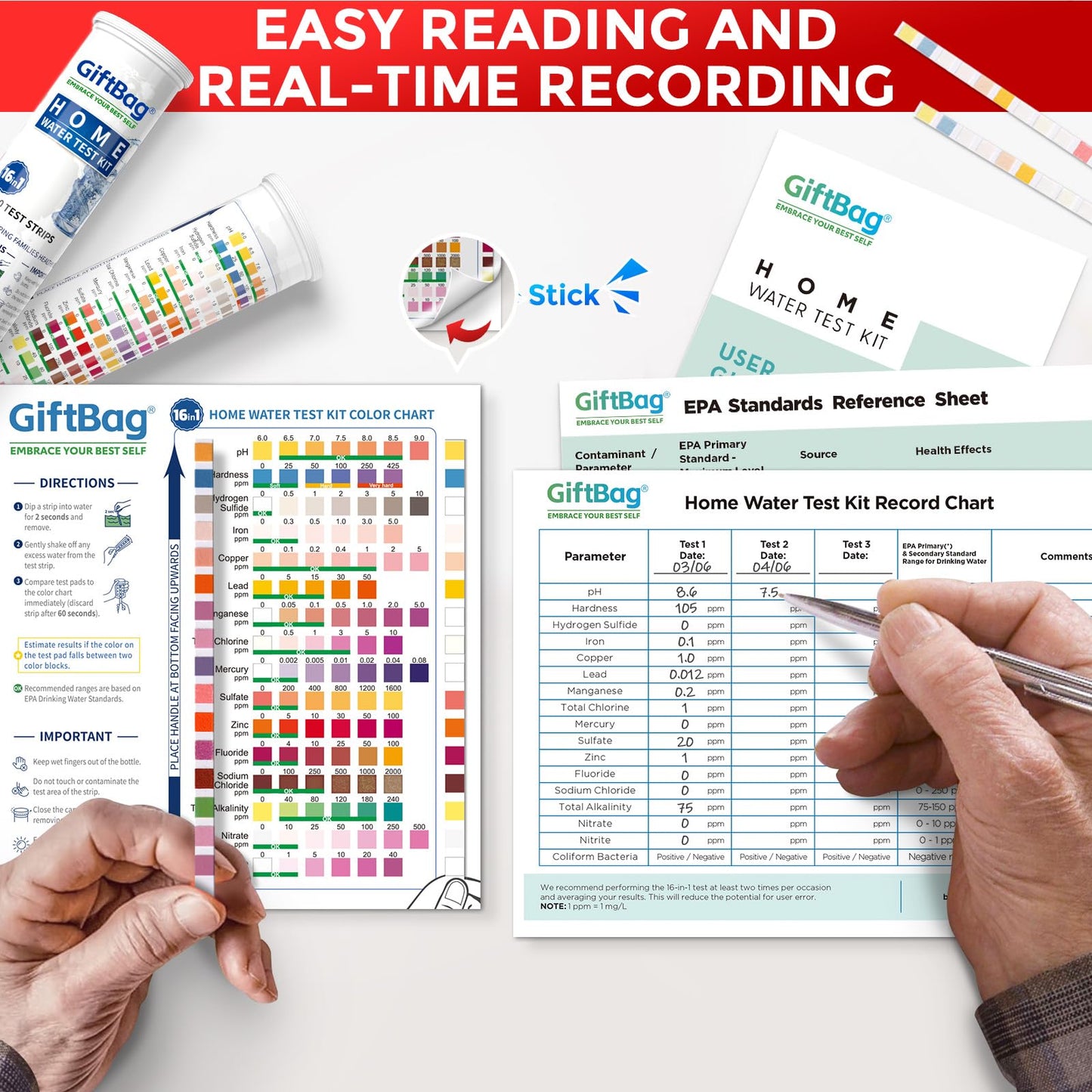 17 in 1 Complete Drinking Water Testing Kit - 50 Strips + 2 Bacteria Tests - Tap and Well Water Test Kit, Easy to Test and Read for Hardness, Lead, Iron, Fluoride, pH, Copper, Bacteria and More