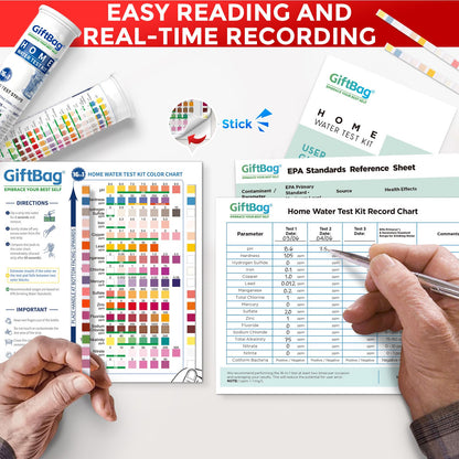 17 in 1 Complete Drinking Water Testing Kit - 50 Strips + 2 Bacteria Tests - Tap and Well Water Test Kit, Easy to Test and Read for Hardness, Lead, Iron, Fluoride, pH, Copper, Bacteria and More